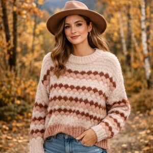 Elsamanda Alpaca Blend Sweater Made In Italy | Striped Knit Cozy Chunky Pullover